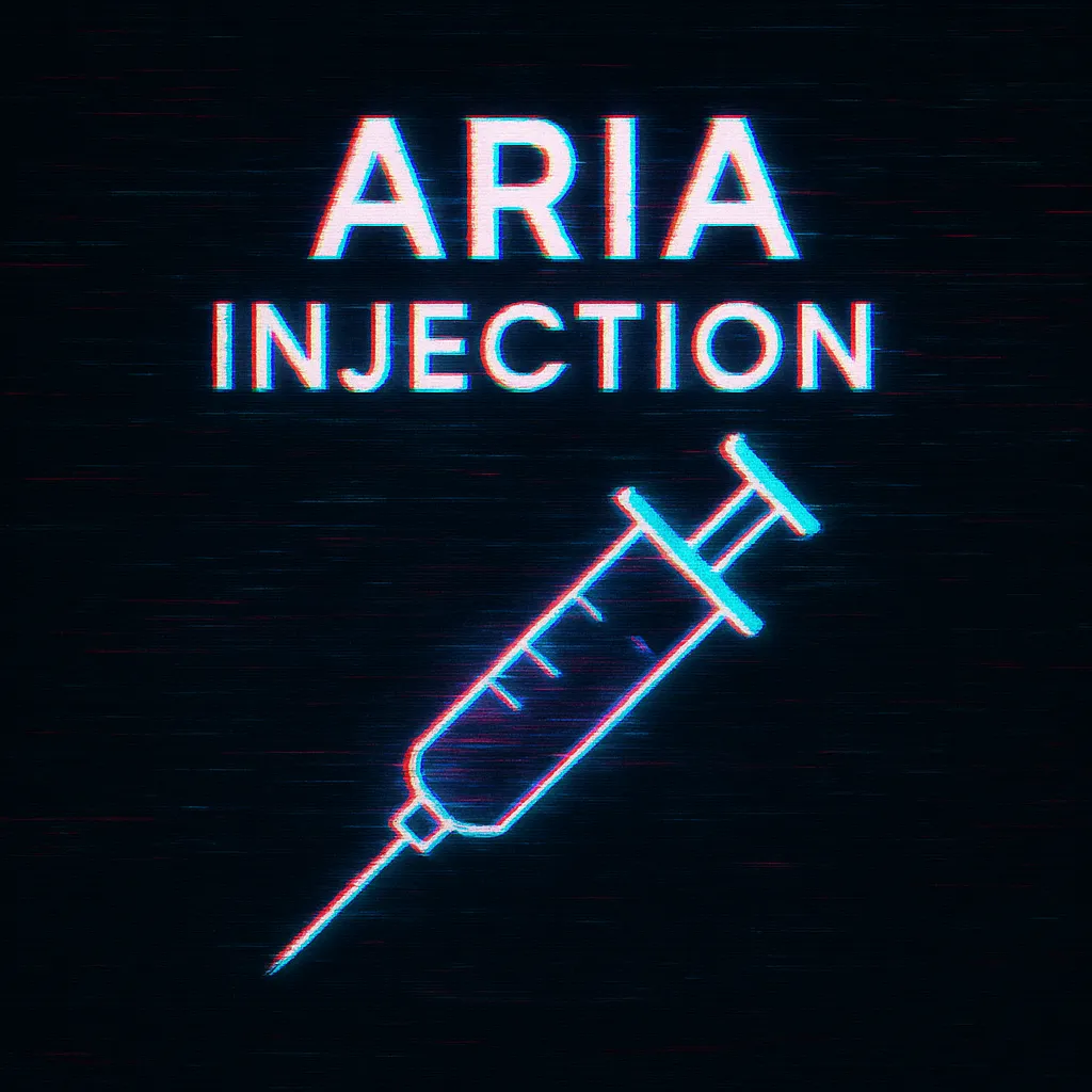Neonowy napis ARIA INJECTION z ikoną strzykawki na czarnym tle