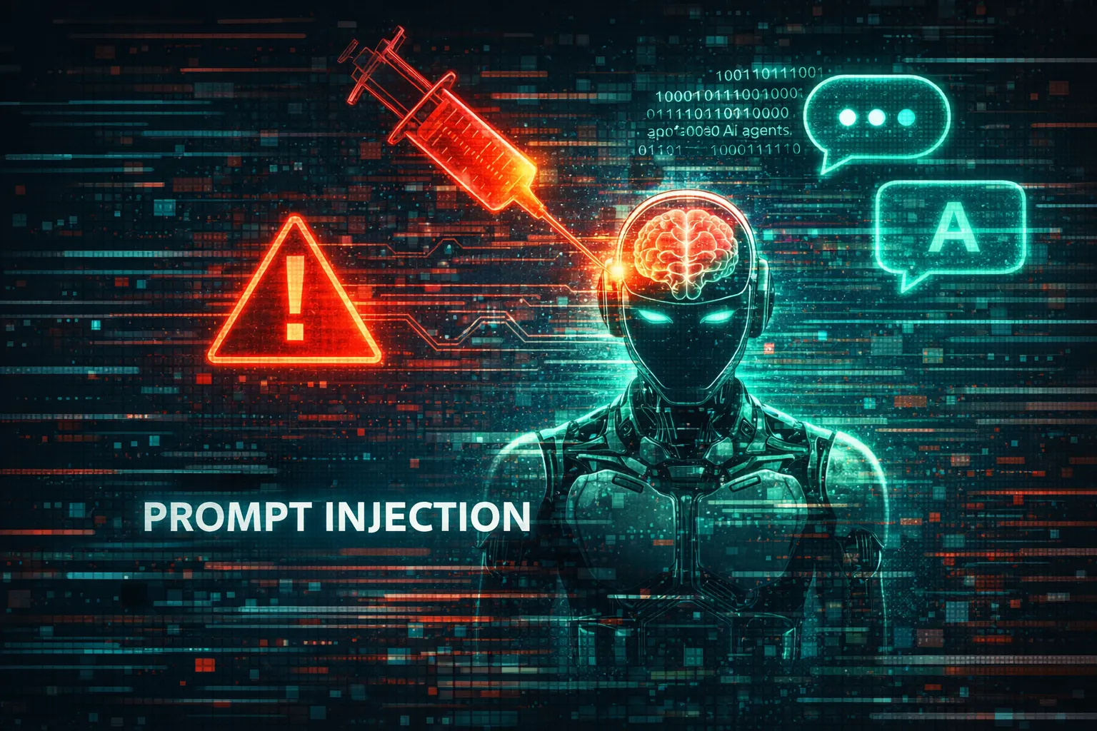 Obraz symbolizujący wstrzykiwanie promptów agentowi AI