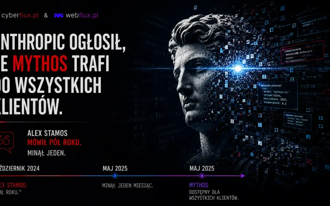 Anthropic ogłosił że Mythos trafi do wszystkich klientów. Alex Stamos mówił pół roku. Minął jeden.