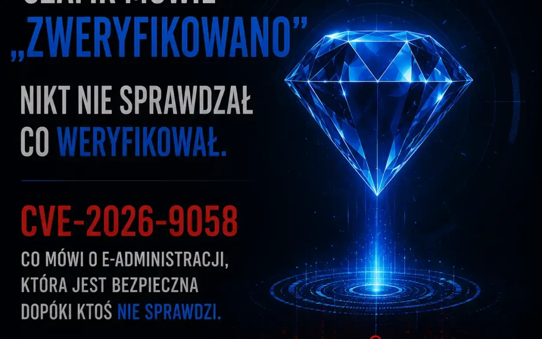 Szafir mówił „zweryfikowano”. Nikt nie sprawdzał co weryfikował. Co CVE-2026-9058 mówi o e-administracji która jest bezpieczna dopóki ktoś nie sprawdzi
