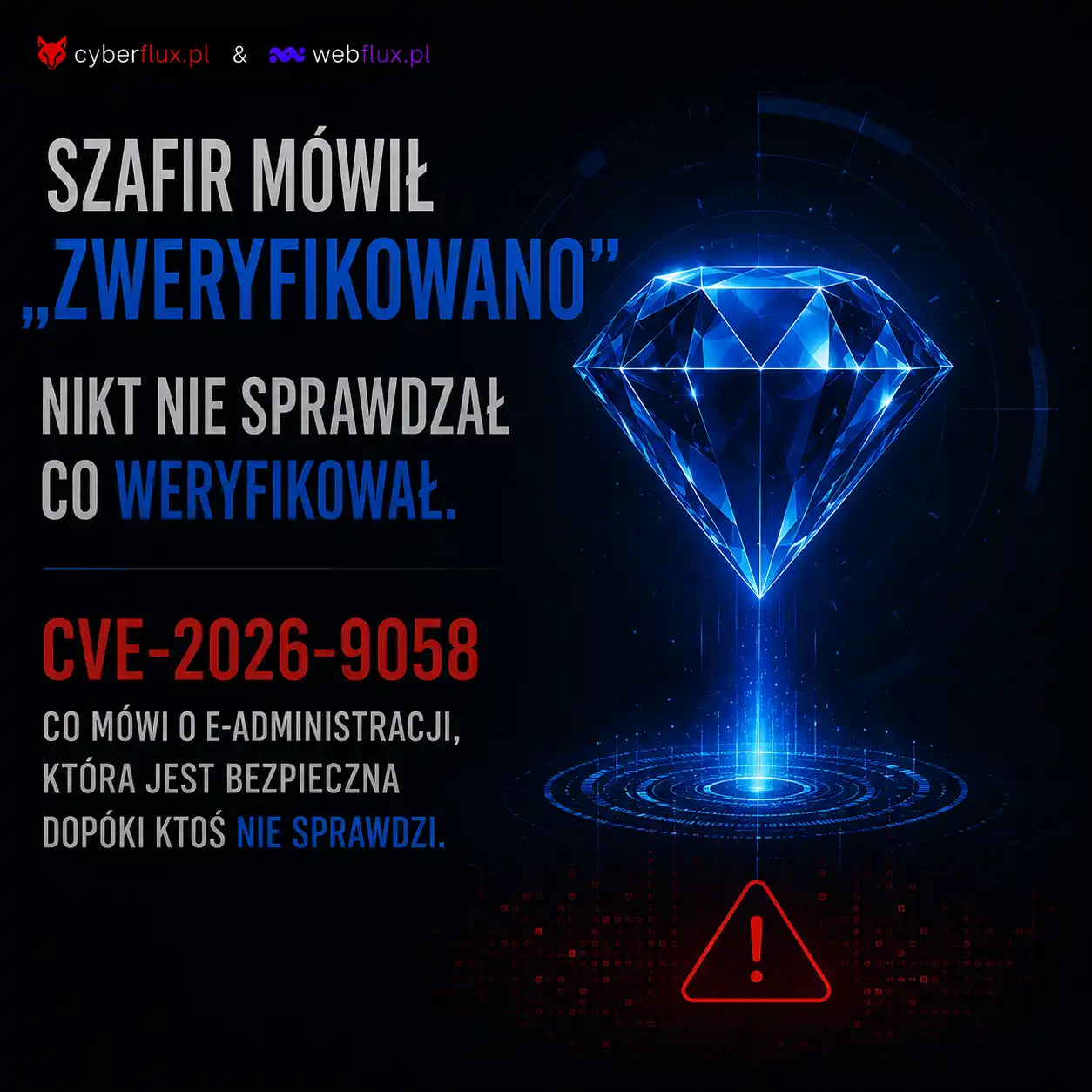 Szafir mówił „zweryfikowano”. Nikt nie sprawdzał co weryfikował. Co CVE-2026-9058 mówi o e-administracji która jest bezpieczna dopóki ktoś nie sprawdzi Szafir mówił "zweryfikowano". Nikt nie sprawdzał co weryfikował. Co CVE-2026-9058 mówi o e-administracji która jest bezpieczna dopóki ktoś nie sprawdzi