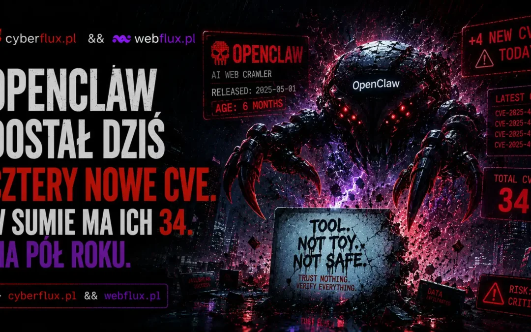 OpenClaw dostał dziś cztery nowe CVE. W sumie ma ich 34. Ma pół roku.