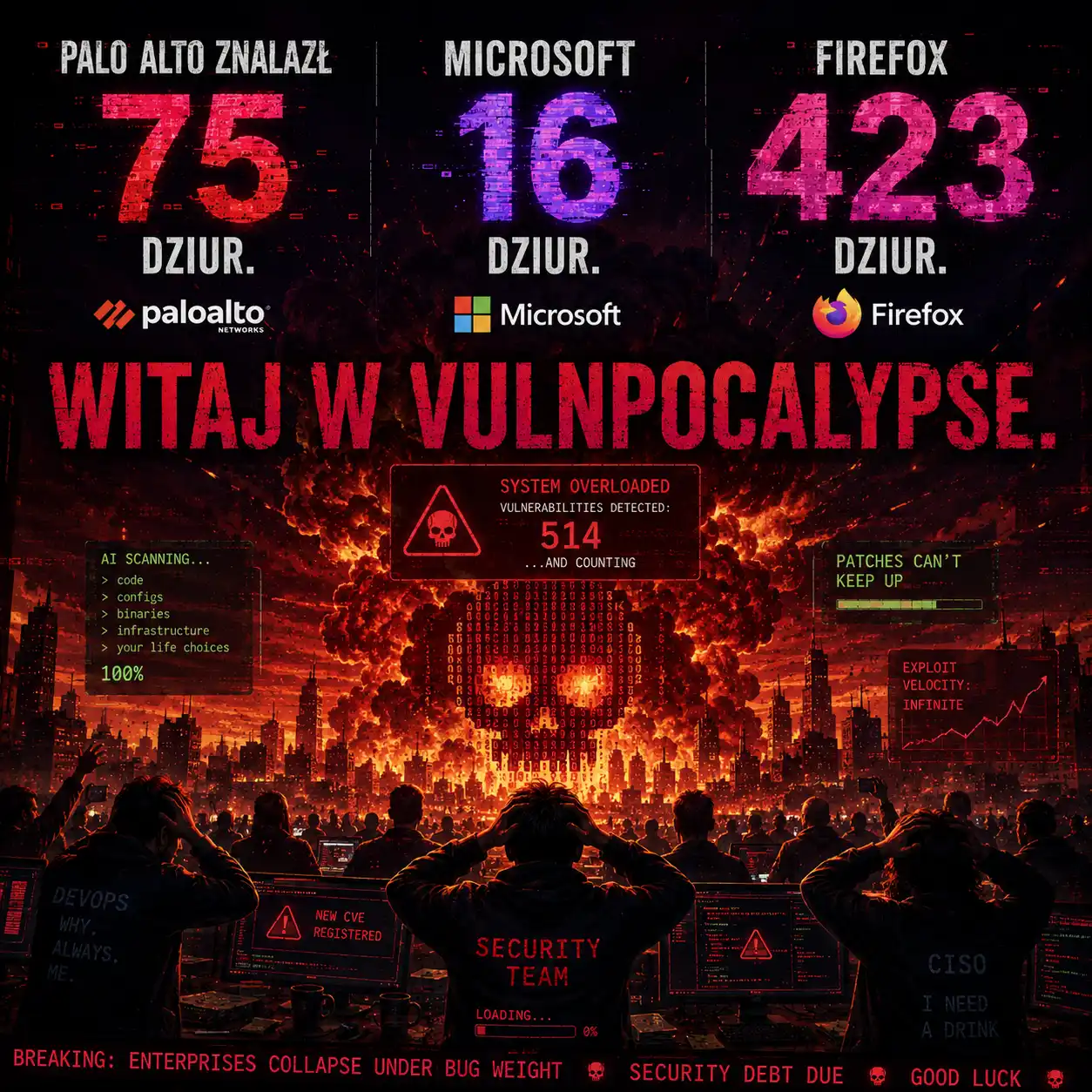 Palo Alto znalazł 75 dziur. Microsoft 16. Firefox 423. Witaj w vulnpocalypse.