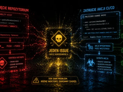 Jeden issue, żeby przejąć repozytorium. I jeszcze jeden, żeby zatruć akcję, której używają wszyscy inni.