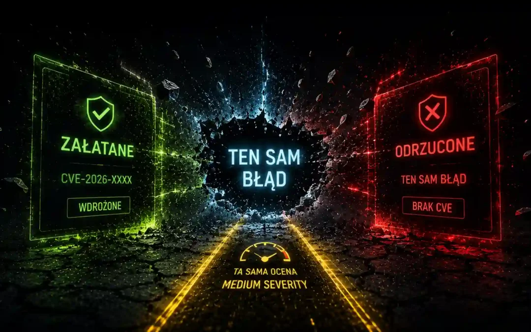 Ten sam błąd. Ta sama ocena. Microsoft załatał jeden i odmówił drugiemu. Co dziura bez CVE mówi o łataniu według numerów.