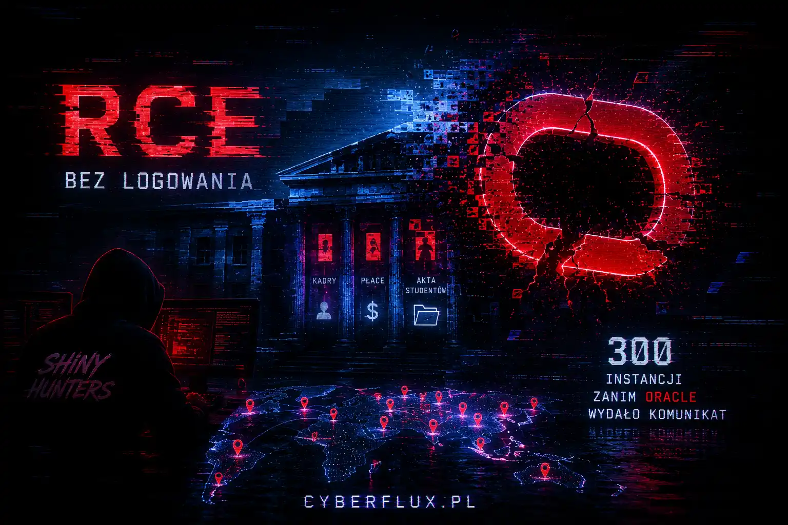 RCE bez logowania w systemie, który trzyma kadry, płace i akta studentów. ShinyHunters włamali się na 300 instancji, zanim Oracle w ogóle wydało komunikat.