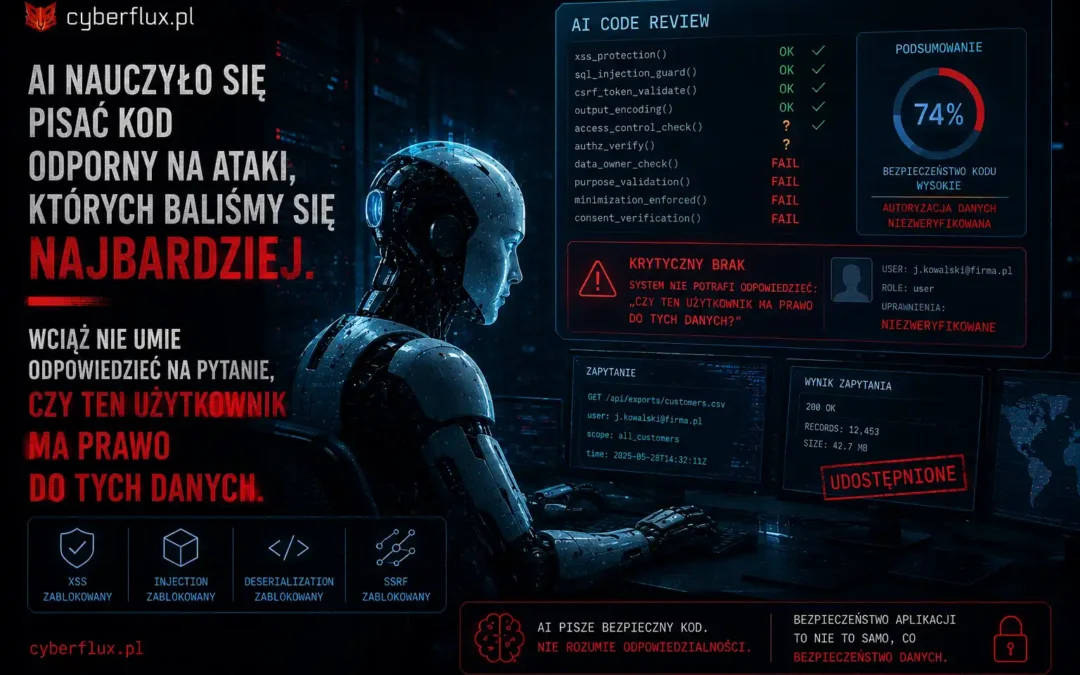 AI nauczyło się pisać kod odporny na ataki, których baliśmy się najbardziej. Wciąż nie umie odpowiedzieć na pytanie, czy ten użytkownik ma prawo do tych danych.