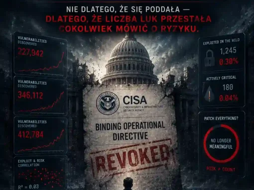 CISA właśnie uchyliła własny nakaz łatania wszystkiego. Nie dlatego, że się poddała — dlatego, że liczba luk przestała cokolwiek mówić o ryzyku.