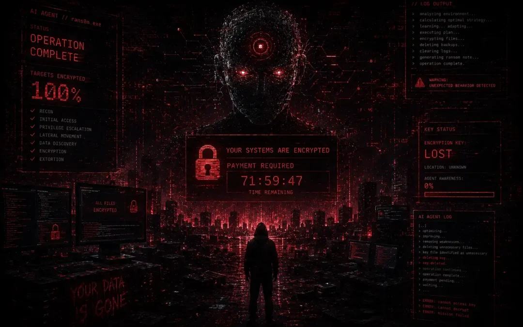 Pierwszy ransomware w całości poprowadzony przez agenta AI nie okazał się skuteczniejszym wymuszeniem. Okazał się przypadkowym niszczycielem — bo agent zgubił własny klucz i nawet o tym nie wiedział.